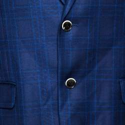 Pre Owned Balmain Super 120s Navy Blue Checkered Wool Slim Fit Blazer XL