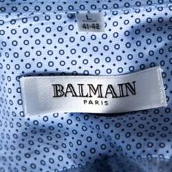 Pre Owned Balmain Blue Circle Print Cotton Long Sleeve Shirt L
