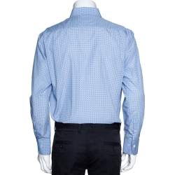 Pre Owned Balmain Blue Circle Print Cotton Long Sleeve Shirt L