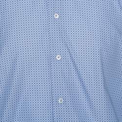Pre Owned Balmain Blue Circle Print Cotton Long Sleeve Shirt L