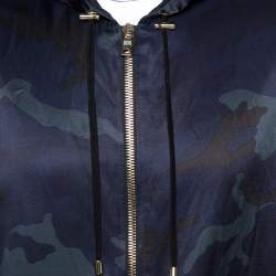 Pre Owned Balmain Navy Blue Camouflage Print Cotton Blend Zip Front Hoodie L
