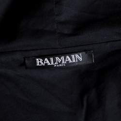 Pre Owned Balmain Navy Blue Camouflage Print Cotton Blend Zip Front Hoodie L