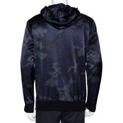 Pre Owned Balmain Navy Blue Camouflage Print Cotton Blend Zip Front Hoodie L