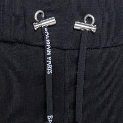 Pre Owned Balmain Black Cotton Logo Tape Detail Track Shorts M