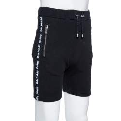 Pre Owned Balmain Black Cotton Logo Tape Detail Track Shorts M