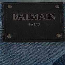 Balmain Blue Stonewashed Denim Skinny Biker Jeans L