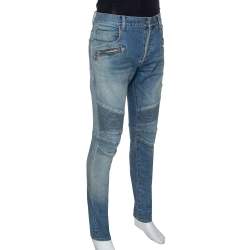 Balmain Blue Stonewashed Denim Skinny Biker Jeans L