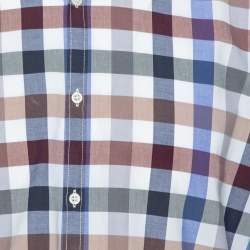 Balmain Paris Multicolor Gingham Checked Cotton Button Down Shirt L