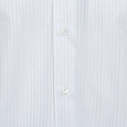 Pre Owned Balmain White Striped Cotton Button Front Slim Fit Two Ply Shirt L