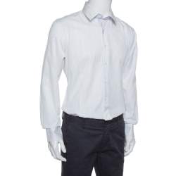 Pre Owned Balmain White Striped Cotton Button Front Slim Fit Two Ply Shirt L