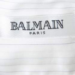 Pre Owned Balmain White Striped Cotton Button Front Slim Fit Two Ply Shirt L