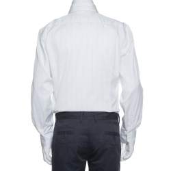 Pre Owned Balmain White Striped Cotton Button Front Slim Fit Two Ply Shirt L