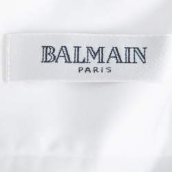 Pre Owned Balmain White Striped Cotton Long Sleeve Button Front Two Ply Shirt L