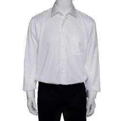 Pre Owned Balmain White Striped Cotton Long Sleeve Button Front Two Ply Shirt L
