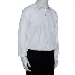 Pre Owned Balmain White Striped Cotton Long Sleeve Button Front Two Ply Shirt L