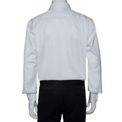 Pre Owned Balmain White Striped Cotton Long Sleeve Button Front Two Ply Shirt L