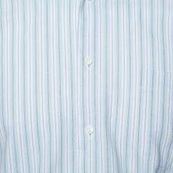 Pre Owned Balmain Tricolor Striped Cotton Short Sleeve Shirt M