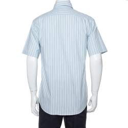 Pre Owned Balmain Tricolor Striped Cotton Short Sleeve Shirt M