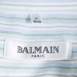 Pre Owned Balmain Tricolor Striped Cotton Short Sleeve Shirt M