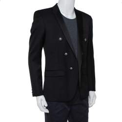 Balmain Black Wool Button Front Open Blazer XL