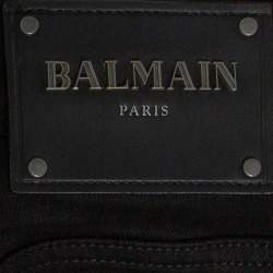 Pre Owned Balmain Black Denim Logo Embroidered Biker Jeans S