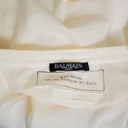 Pre Owned Balmain Cream Cotton Distressed Crewneck T-Shirt S   