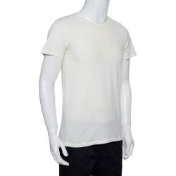 Pre Owned Balmain Cream Cotton Distressed Crewneck T-Shirt S   