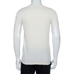 Pre Owned Balmain Cream Cotton Distressed Crewneck T-Shirt S   