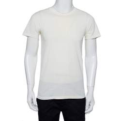 Pre Owned Balmain Cream Cotton Distressed Crewneck T-Shirt S   