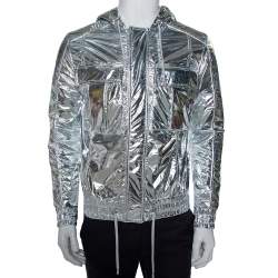 Pre Owned Balmain Metallic Synthetic Drawstring Hooded Jacket XS