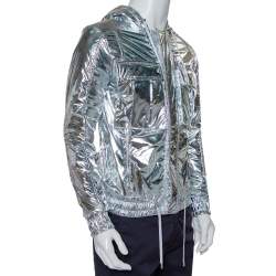 Pre Owned Balmain Metallic Synthetic Drawstring Hooded Jacket XS