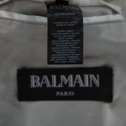 Pre Owned Balmain Silver Satin Logo Embroidered Medallion Bomber Jacket XS