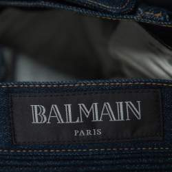 Pre Owned Balmain Navy Blue Denim Biker Jeans S