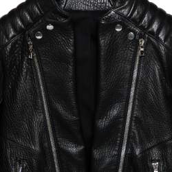 Pre Owned Balmain Black Leather Front Open Belted Waist Detail Moto Biker Jacket S
