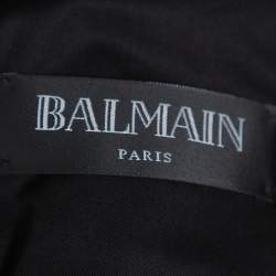 Pre Owned Balmain Navy Blue Logo Embroidered Silk Satin Double Breasted Blazer S