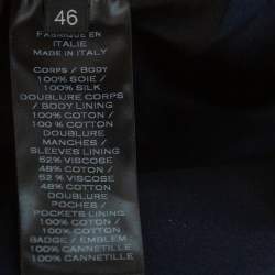 Pre Owned Balmain Navy Blue Logo Embroidered Silk Satin Double Breasted Blazer S