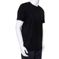 Pre Owned Balmain Black Logo Embossed Cotton Knit Crewneck T-Shirt L