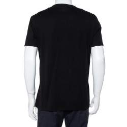 Pre Owned Balmain Black Logo Embossed Cotton Knit Crewneck T-Shirt L