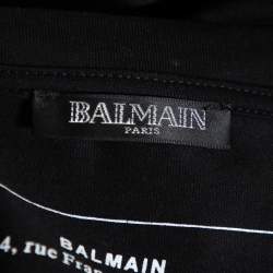 Pre Owned Balmain Black Logo Embossed Cotton Knit Crewneck T-Shirt L