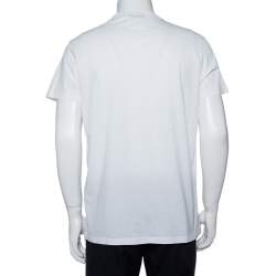 Pre Owned Balmain White Cotton Logo Velvet Printed Crewneck T-Shirt L