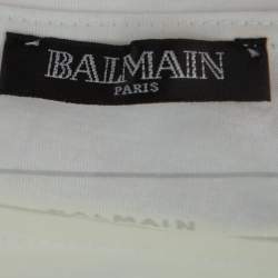 Pre Owned Balmain White Cotton Logo Velvet Printed Crewneck T-Shirt L