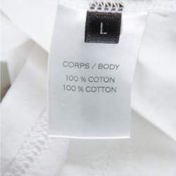 Pre Owned Balmain White Cotton Logo Velvet Printed Crewneck T-Shirt L