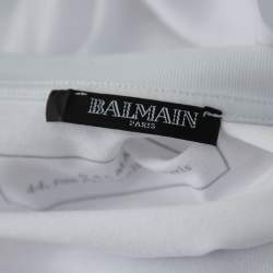 Pre Owned Balmain White Cotton Logo Patch Detail Crewneck T-Shirt L