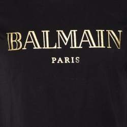 Pre Owned Balmain Black Cotton Metallic Logo Printed Crewneck T-Shirt M