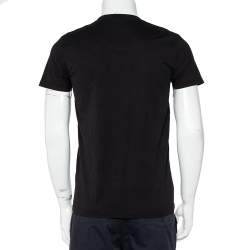 Pre Owned Balmain Black Cotton Metallic Logo Printed Crewneck T-Shirt M