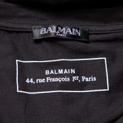 Pre Owned Balmain Black Cotton Metallic Logo Printed Crewneck T-Shirt M