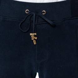 Pre Owned Balmain Navy Blue Logo Printed Cotton Knit Quilted Detail Biker Joggers XL