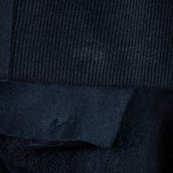 Pre Owned Balmain Navy Blue Logo Printed Cotton Knit Quilted Detail Biker Joggers XL