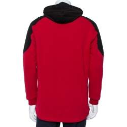 Pre Owned Balmain Red & Black Logo Printed Cotton Hoodie L