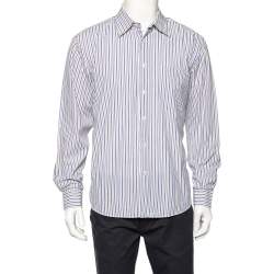 Balmain White Striped Cotton Button Front Shirt L Balmain TLC